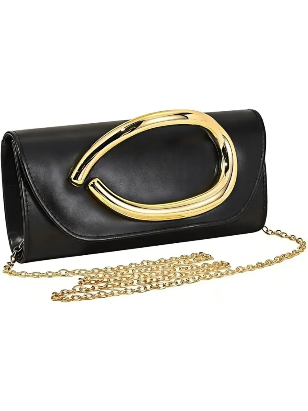 Chic PU Leather Evening Clutch Purse with Detachable Chain & Metal Handle
